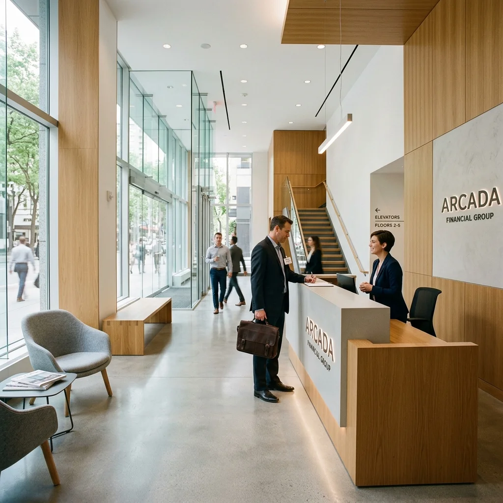 Bright office lobby entrance